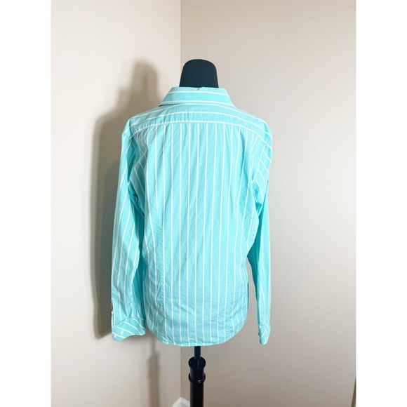 Vintage 1990s LILLY PULITZER Women Shirt 16 Button Up Long Sleeve Teal Stripe - Picture 4 of 6
